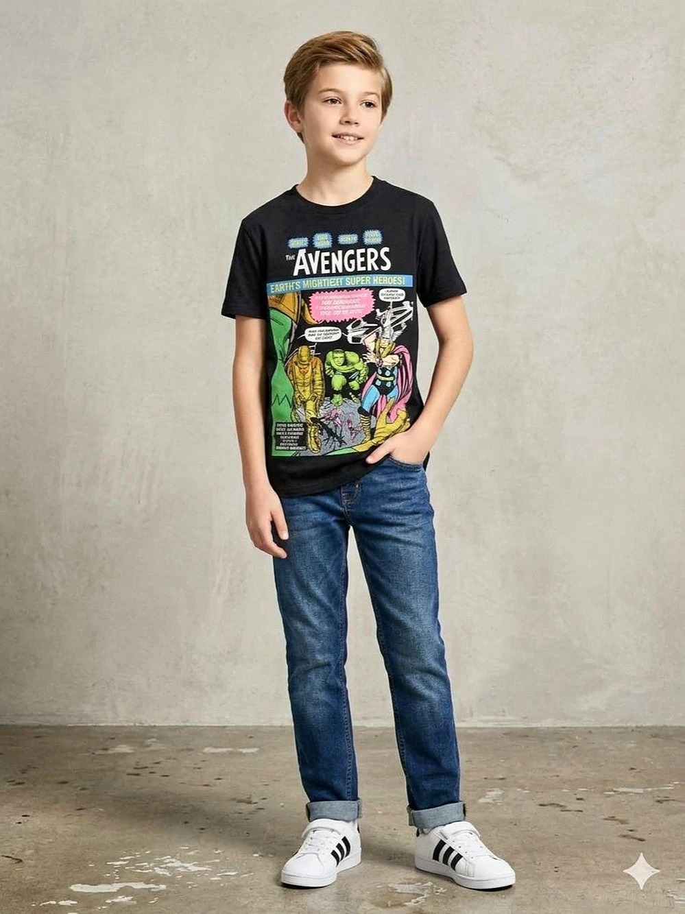 MARVEL Boys Avengers Earth's Mightiest Heroes Graphic T-Shirt Black S